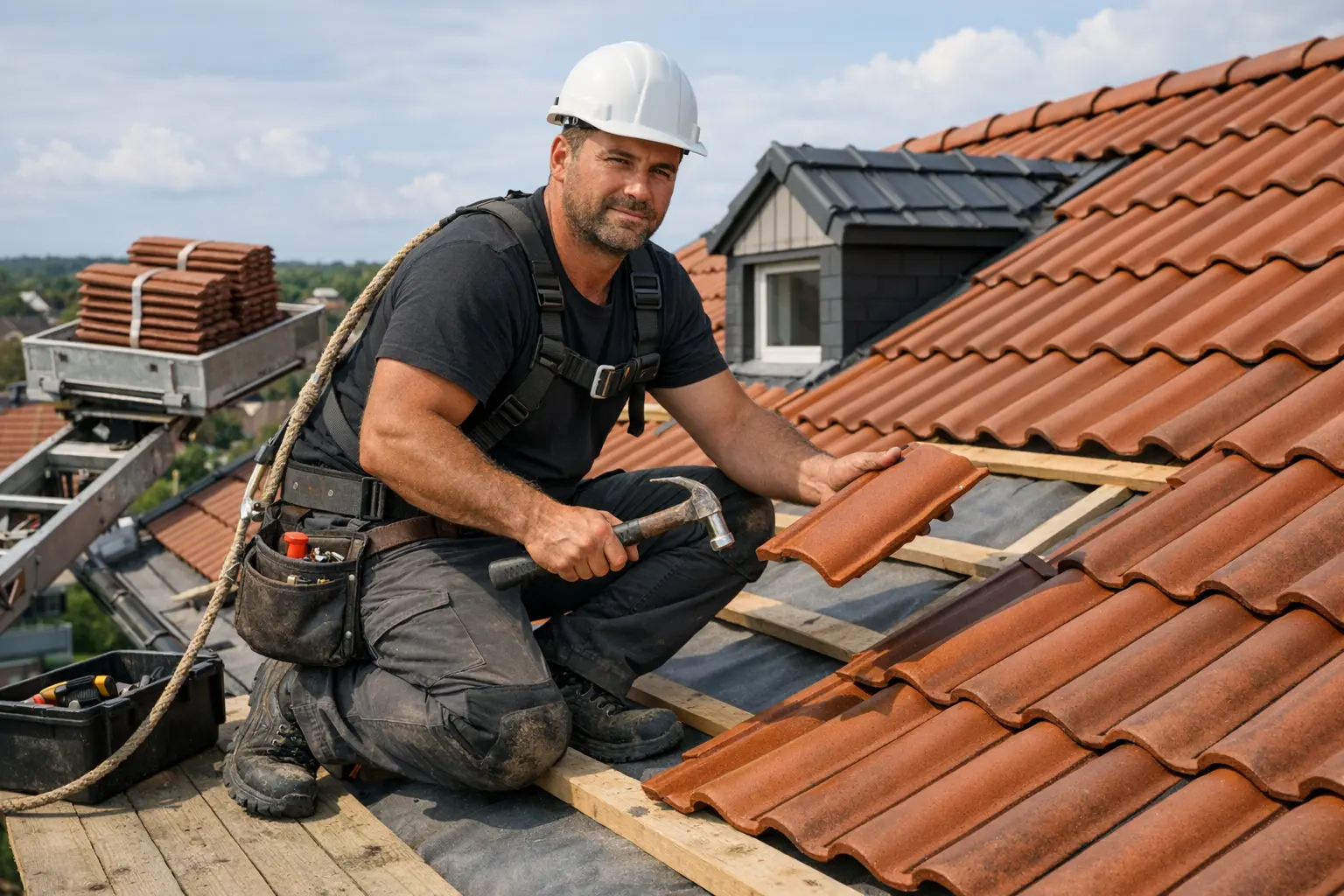 Dachdecker bei der Arbeit